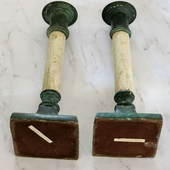 Set of‎ Rustic Vintage Patina Cottage Metal And Wood Candle Holders 8in Tall - Picture 8 of 9